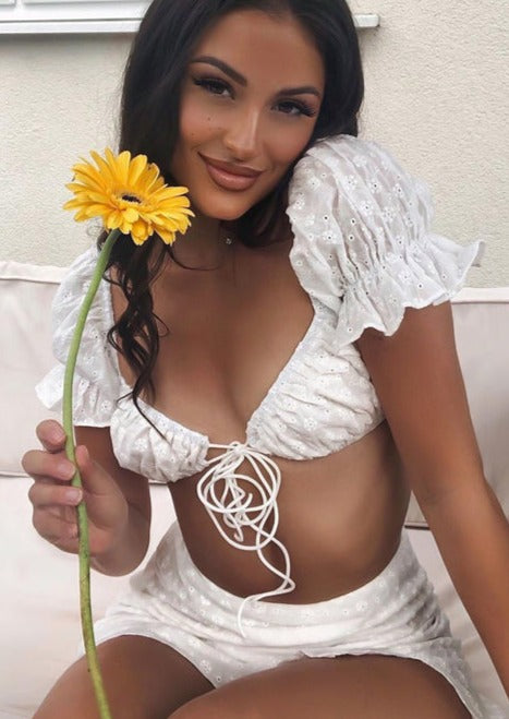 White Floral Two Piece Set