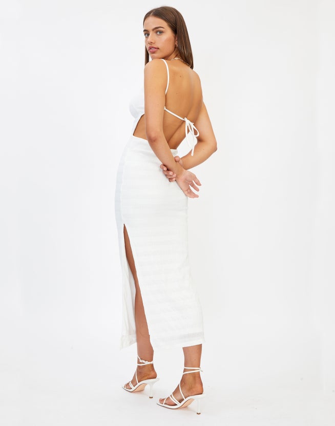 Textured Backless Maxi Dress in White